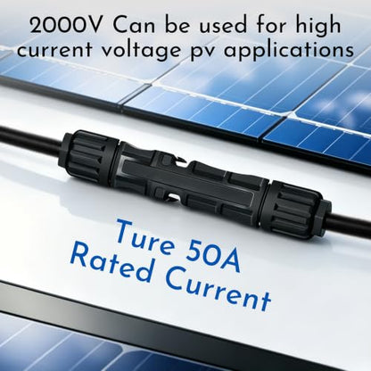 10AWG Solar Connectors IP68 Waterproof 2000V 50A Solid Tinned Copper Terminal Black 5 Pairs for Solar PV Panel Cable(6mm²) - size: 2000V 10AWG Solar Connectors