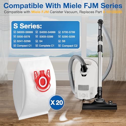 20 Pack 3D Airclean FJM Vacuum Cleaner Bags Compatible with Miele FJM Vacuum Cleaner, Compact C1, Compact C2, Complete C1, S241, S290, S300i, S500, S700, S4, S6 Series, Replaces Part 10123220 - color: Red, size: 20 Pack FJM Bags
