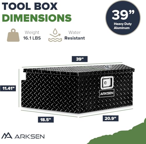 ARKSEN 39 Inch Aluminum Diamond Plate Trailer Tongue Box,Waterproof Under Truck Tool Box for Pick Up Truck Bed, RV Trailer, ATV with Lock and Keys - Black - color: Black, size: 39 Inch
