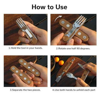 CIVIVI Partake 4-in-1 Camping Utensil, Detachable Stainless Steel Folding Knife, Fork, Spoon & Bottle Opener Multi-Tool, with Waxed Canvas Pouch for Travel Camping Hiking, C24032C-2, Coyote Brown - color: Coyote Brown