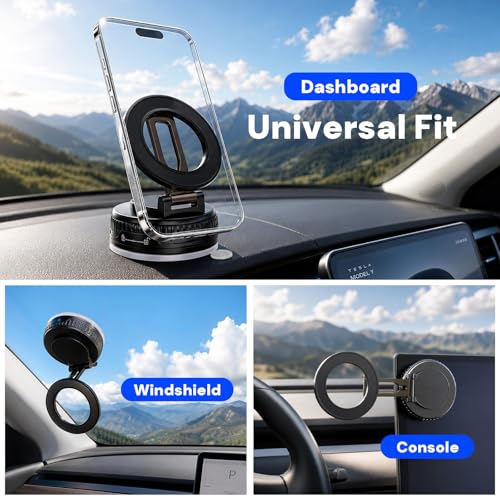 2026 Upgraded Magnetic Car Phone Mount for MagSafe: 360° Rotatable Adjustable Holder with 98LBS Strong Suction Cup & 2400gf Magnet, Compatible with iPhone 17/16/15 Series & Android Devices - color: B. J37-White Base