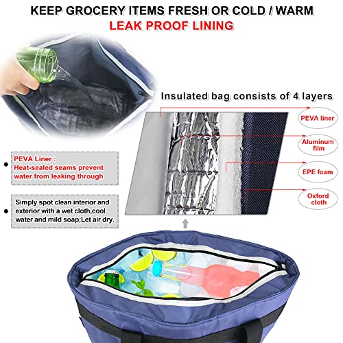 BeeGreen Insulated Cooler Bag Leakproof Freezer Shopping Tote for Groceries Heavy Duty Thermal Food Delivery Bag - color: Navy Blue, style: Sling Cooler