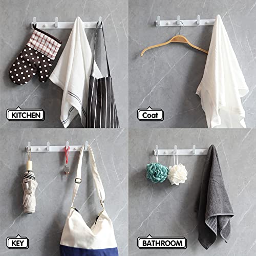 4 Hooks Matte White Bathroom Towel Hooks Mounted Wall Adhesive Heavy Duty Farmhouse Bath Coat Stick on Rack Hat Wall Hook Sticky White Kitchen Robe Rack Coat Hook White 4 Hooks Rack Towel for Bathroom - color: White, size: 13.19*1.18*1.38 inch（4hooks）