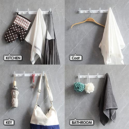 4 Hooks Matte White Bathroom Towel Hooks Mounted Wall Adhesive Heavy Duty Farmhouse Bath Coat Stick on Rack Hat Wall Hook Sticky White Kitchen Robe Rack Coat Hook White 4 Hooks Rack Towel for Bathroom - color: White, size: 13.19*1.18*1.38 inch（4hooks）