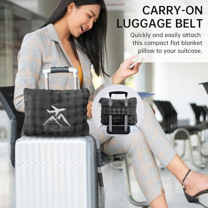 Travel Blanket and Pillow-2-in-1, Ultra-Soft&Compact, One-Piece Airplane Blanket with Hand Luggage Belt and Backpack Clip,Travelers Accessories Gifts, 61x43 Inches (Dark Grey) - color: Dark Grey