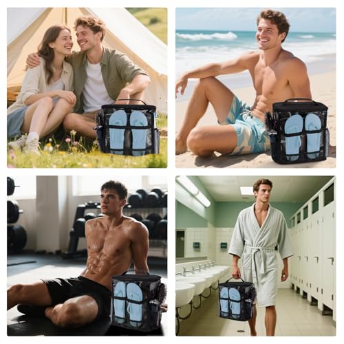 Portable Mesh Shower Caddy Bag for College Dorm Essentials Collapsible Shower Bag with Hanging Hook and Handle Quick Dry Large Capacity Shower Caddy Organizer Toiletry for Travel, Camping, Gym