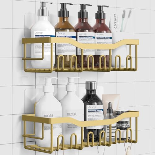 EUDELE Shower Caddy 2 Pack,Adhesive Shower Organizer for Bathroom Storage&Home Decor&Kitchen Organizers and Storage,No Drilling,Rustproof Stainless Steel Shelf Organizer,Bathroom Decor Sets - color: Matte Gold