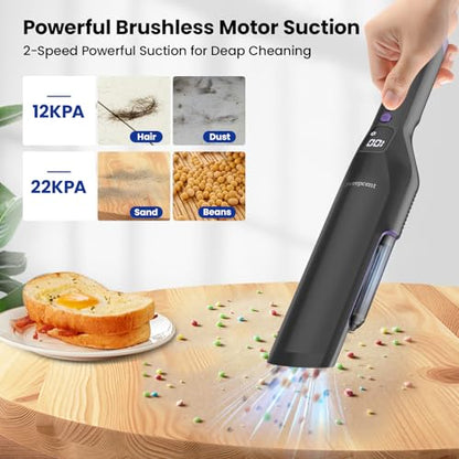 Sweepcent Handheld Vacuum Cordless, 24Kpa Car Vacuum with Brushless Motor, Charging Dock, Rechargeable, 1.5lbs Portable Handheld Vacuum with 2-Speed for Home/Car/Pet (Purple)