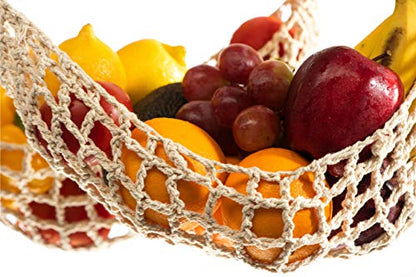 Hanging Fruit Hammock Under Cabinet - 1 Macrame Fruit Hammock with 2PCS Hooks - Handwoven Cotton Basket Storage for Produce, Banana - Boho Kitchen Decor for More Counter Space at Home Boat Camper RV