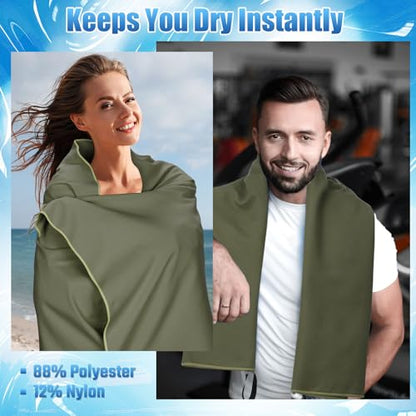 Hahafelt 4 Pcs Quick Dry Camping Towel Absorbent Microfiber Travel Towel 47.24'' X 23.62'' Travel Wash Cloth Set for Backpacking Camping Beach Gym Sports Yoga Swimming Pool - color: Army Green