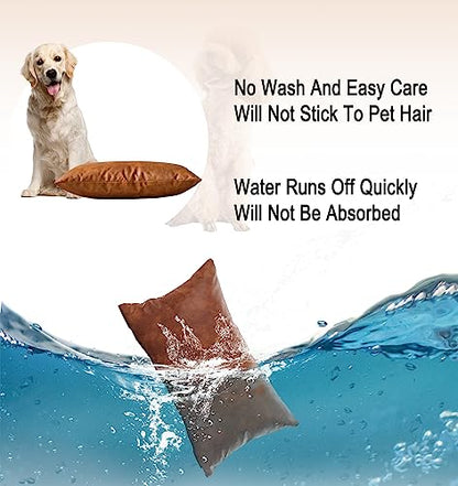 12X20 Inch Brown Faux Leather Throw Pillow Covers Set of 2 Modern Farmhouse Solid Outdoor Lumbar Boho Cognac Pillow Covers for Room Couch Living Bedroom Bed Sofa Decorative - size: 20" x 12" (Pack of 2)