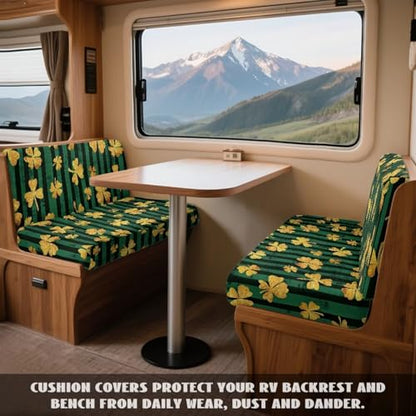 Gold Shamrock 2 Pcs RV Dinette Cushion Covers Thickened Camper Seat Covers Dinette Booth Stretch Loveseat Sofa Chair Cover St. Patrick's Day Accessories for RV Camper Car Bench - color: Gold Shamrock
