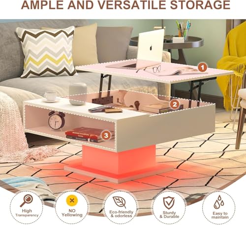 HedoAjim Lift Top Coffee Table with Storage, 31.5" Square Coffee Table with Large Hidden Storage, Wood Living Room Table Center Table for Living Room Dining Reception Room, White - color: White