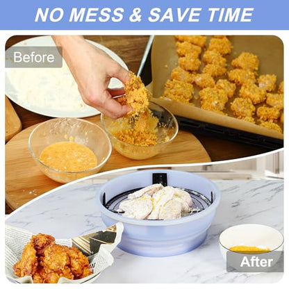FJNATINH Collapsible Batter Bowl - Mess Free Better Breader Shaker Bowl with Lid Breading Shaker Container for Fried Fish, Fried Chicken, Onion Rings & More,No Leak,Easy to Store,Light Blue - color: Light Blue