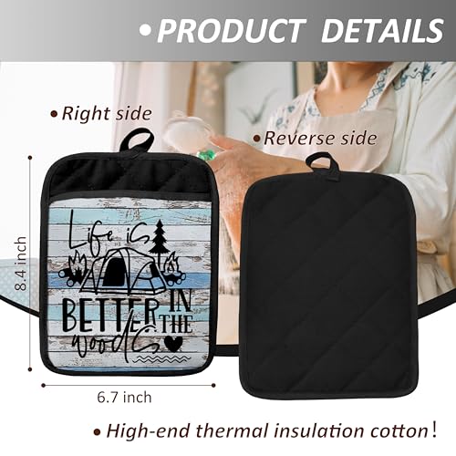 Hunting Gifts Pot Holders with Pockets, Cabin Gifts Life is Better in The Woods Pot Holders Heat Resistant Oven Mitts Hot Pads for Kitchen Baking Cooking,Potholders for Kitchens - color: Louyzhut-4