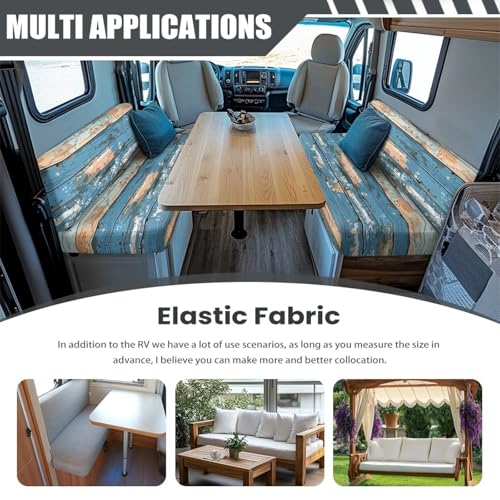 NDISTIN Wood Blue RV Dinette Cushion Covers 2Pcs Rv Couch Cover Replacement Comfortable Camper Couch Cover for RVS Washable RV Cushion Covers Dinette Booth Set - color: Wood Blue
