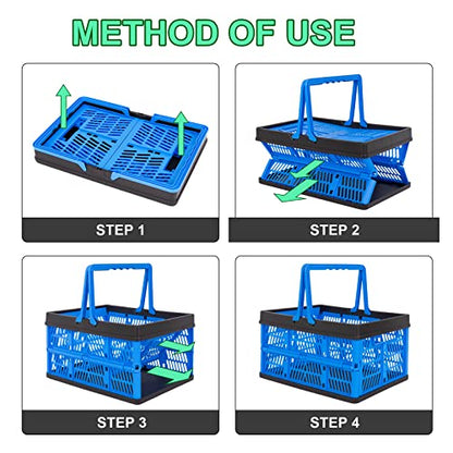 3-Pack Collapsible Storage Baskets, Stackable Plastic Crates with Handles for Freezer Organization, Grocery Shopping, RV Camping & Home Storage, Holds 20 lbs Each, Folds Flat to 1.7"