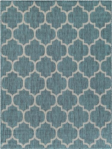 Unique Loom Outdoor Trellis Collection Area Rug (5' 3" x 7' 1" Rectangle Teal/Gray) - color: Teal/Gray, size: 5'3" x 7'1" (Rectangular)