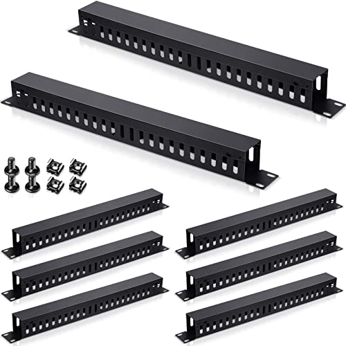 8 Pieces 19 Inch Cable Manager 1U 24 Slot Horizontal Server Rack Mount Cable Management Organizer Raceway Metal Finger Duct with Cover and Screw for Wire Network Wall Cord, Black