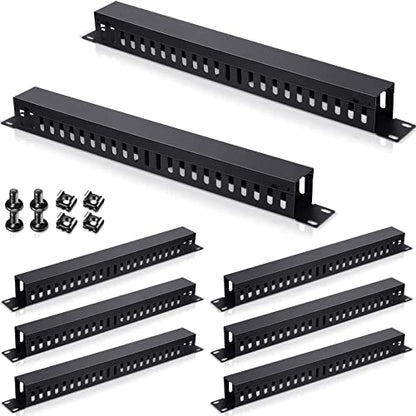 8 Pieces 19 Inch Cable Manager 1U 24 Slot Horizontal Server Rack Mount Cable Management Organizer Raceway Metal Finger Duct with Cover and Screw for Wire Network Wall Cord, Black