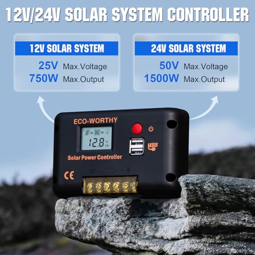 ECO-WORTHY 30A Solar Charger Controller Bluetooth,Solar Panel Battery Intelligent Regulator with Dual USB Ports Auto 12/24V PWM Negative Ground for Lithium,Lead-Acid,Gel Battery - style: 30A (Bluetooth)