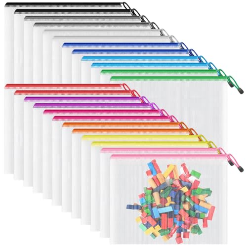 Smarpau A5 Mesh Zipper Pouch, 24 Pack 12 Colors 9.5" x 7.1" Multipurpose Zipper Pouches for Organizing, Waterproof Zip Bags Small Mesh Pouch for Travel, Office, Home Storage - color: Assorted Colors, size: A5-9.5x7.1in-24pcs