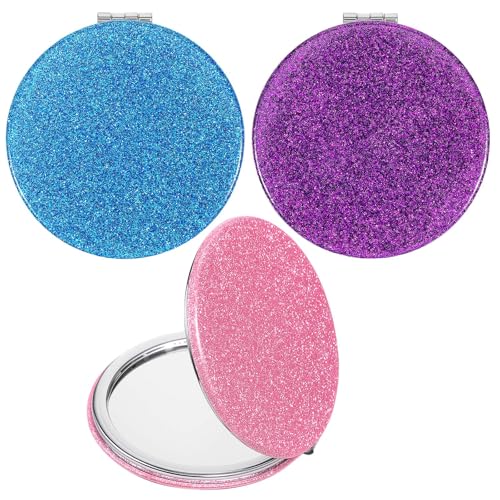 3 Pcs Purse Mirror Compact,Portable Sparkle Small Compact Mirror,Shiny Small Purse Mirror 2X1 Magnifying for Women Girls Bag,Wallet,Pocket