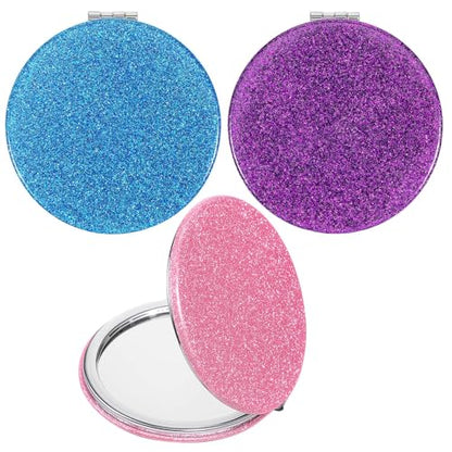 3 Pcs Purse Mirror Compact,Portable Sparkle Small Compact Mirror,Shiny Small Purse Mirror 2X1 Magnifying for Women Girls Bag,Wallet,Pocket