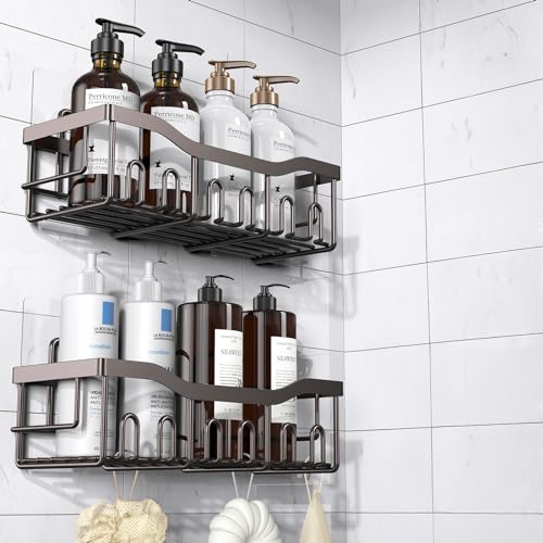 EUDELE Shower Caddy 2 Pack, Adhesive Organizer for Bathroom Storage&Home Decor&Kitchen organizers and storage, No Drilling, Large Capacity, Rustproof Stainless Steel Organizer, Decor Sets - color: Dark Brown