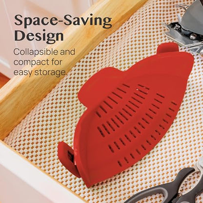Kitchen Gizmo Snap N Strain Silicone Pot Strainer - Adjustable Clip-On Pasta Strainer for Pots, Pans, and Bowls - Large Red Kitchen Colander - color: Red