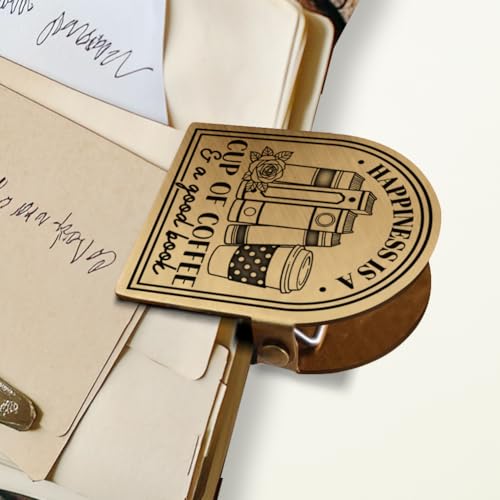 ANATTASOUL Travel Journal Clip Vintage Coffee and Book Metal Book Clips, Decorative Heavy Duty Journal Clips to Hold Journal Open for Notebook, Photo, Bookmark, Office Kitchen Home DIY Use - style: Coffee and Book
