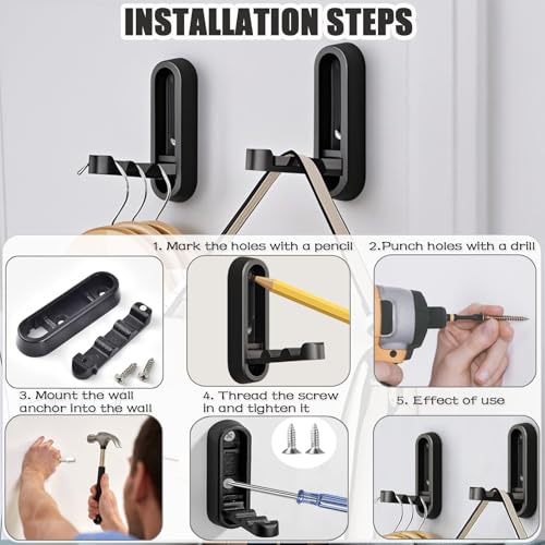 4PCS Foldable Wall Hooks, Folding Coat Hook, Folding Hook Wall Mount with 4pcs L-Shape Nail-Free Hooks, Screwdriver and Drill Bit, for Bathroom, Kitchen, Entryway, Holds Coats, Backpacks, Hats, Keys