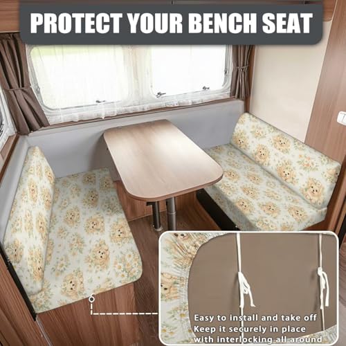 Cute Dogs Daisy Floral Print RV Dinette Cushion Covers Camper Sofa Cushion Cover Stretchable RV Dinette Seat Covers 2Pcs with Backrest & Bench Cover 2Sets - color: Cute Dogs Daisy Floral