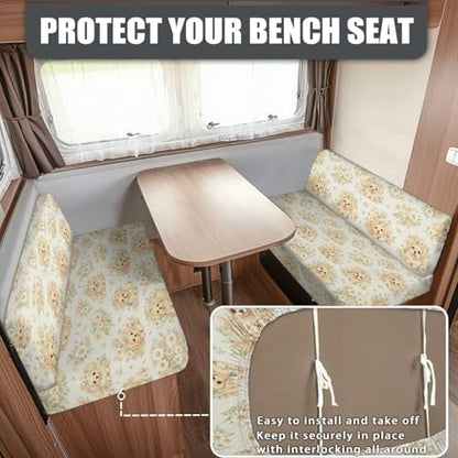 Cute Dogs Daisy Floral Print RV Dinette Cushion Covers Camper Sofa Cushion Cover Stretchable RV Dinette Seat Covers 2Pcs with Backrest & Bench Cover 2Sets - color: Cute Dogs Daisy Floral