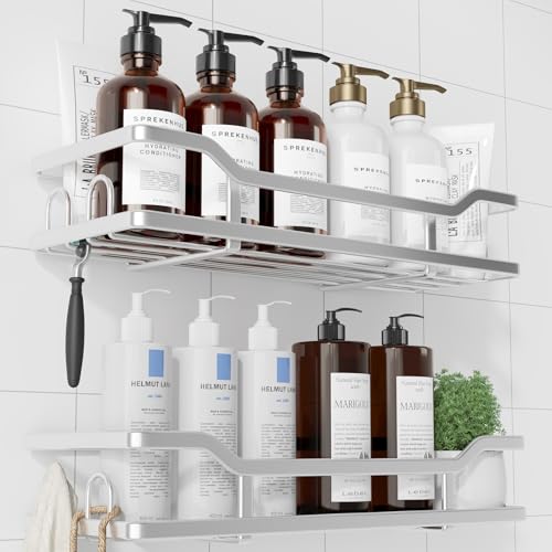 Kitsure Shower Caddy Extra Large - Adhesive Shower Organizer, Stainless Steel Shelf for Inside Shower, No Drill Bathroom Organizers and Storage, Home Decor Accessories, 2 Pack,Sliver - color: Silver, size: X-Large