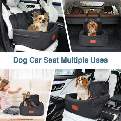 WOOAIDAGG Dog Car Seat for Small Dogs Under 30lbs, Washable Pet Travel Car Bed with Memory Foam,Fully Detachable Cover,2 Storage Pockets & Safety Leash,Non-Slip Bottom(Black) - color: Black