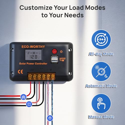 ECO-WORTHY 30A Solar Charger Controller Bluetooth,Solar Panel Battery Intelligent Regulator with Dual USB Ports Auto 12/24V PWM Negative Ground for Lithium,Lead-Acid,Gel Battery - style: 30A (Bluetooth)