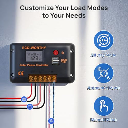 ECO-WORTHY 30A Solar Charger Controller Bluetooth,Solar Panel Battery Intelligent Regulator with Dual USB Ports Auto 12/24V PWM Negative Ground for Lithium,Lead-Acid,Gel Battery - style: 30A (Bluetooth)