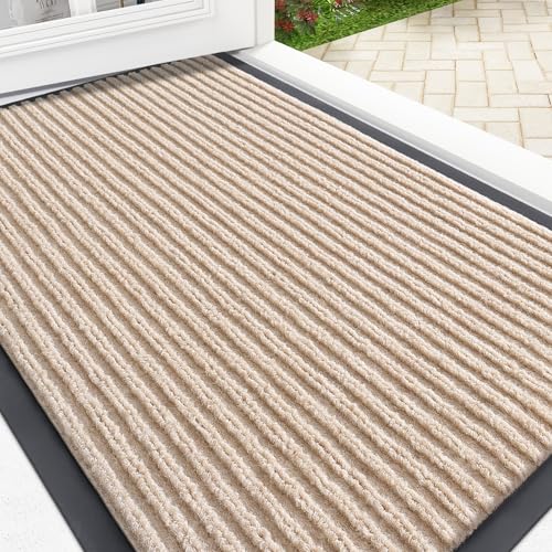 OLANLY Front Door Mat Indoor Outdoor Entrance, Waterproof Heavy Duty Doormat, Fade Resistant, Low Profile, Easy Clean Patio Porch Welcome Floor Mats for Entry, 33x21, Beige - color: Beige, size: 33" X 21"