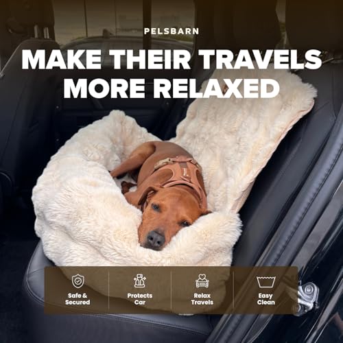 Pelsbarn Luxurious Cozy Car Bed - M/L Luxury Travel Dog Bed with Safety Belt - Ultra Soft Faux Fur - Beige - color: Beige, size: Medium-Large
