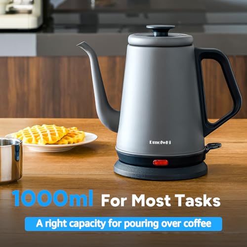 DmofwHi Gooseneck Electric Kettle(1.0L),1000W Electric Tea Kettle of 304 Stainless Steel,Auto Shut off,Water Kettle for Coffee and Tea-Grey - color: Grey