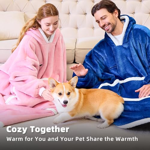 IFNOW Wearable Blanket Hoodie, Oversized Sherpa Fleece Hooded Sweatshirt with Eye Mask, Cozy and Giant Blanket Hoodie with Sleeves Extra Long for Adults Men Women, Pink - color: Pink, size: Adult
