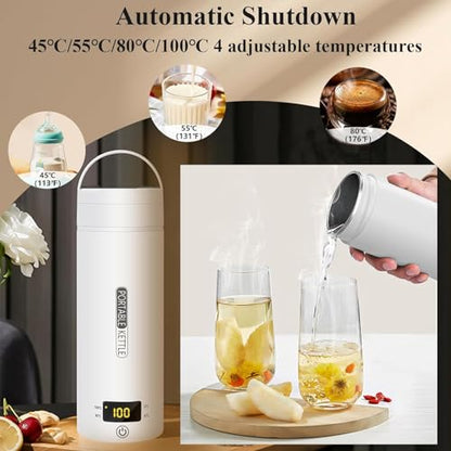 Electric Travel Kettle, Portable Tea Maker - 450ML Stainless Steel (White) with 4 Variable Presets - color: Whit-450ml