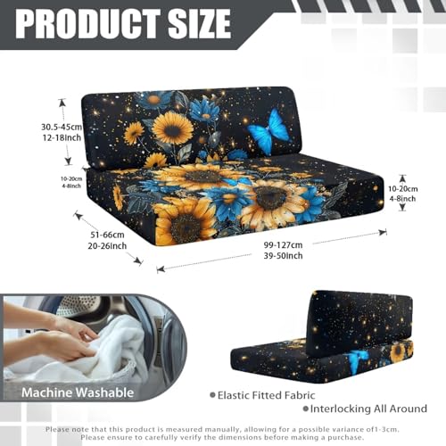Butterrfly Sunflower Starry Night Pattern RV Dinette Cushion Covers Camper Sofa Cushion Cover Stretchable RV Dinette Seat Covers 2Pcs with Backrest & Bench Cover, 2 Sets - color: Butterrfly Sunflower Starry Night