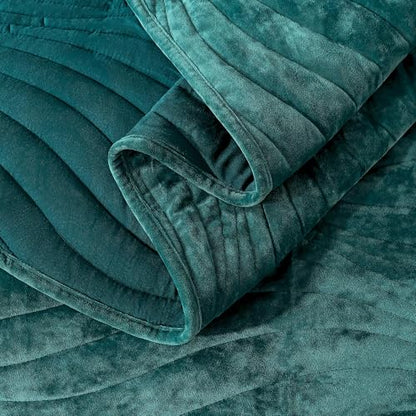 HoneiLife Queen Size Quilt Sets - Velvet Quilt for Queen Beds, Lightweight Bedspreads Solid Coverlets Queen Quilt Bedding Sets 3-Pieces, Blue-Green - color: Blue-green-velvet, size: Queen/Full-90"x96"