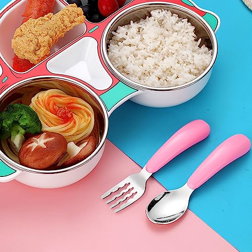 VANRA 2 Pieces Toddler Fork and Spoon Set with Travel Case 18/8 Stainless Steel Toddler Utensils Kids Silverware Children Flatware Child Cutlery Set for School Lunch Box (Pink) - color: Pink