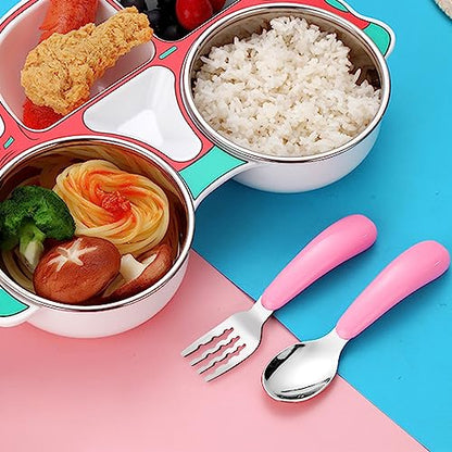 VANRA 2 Pieces Toddler Fork and Spoon Set with Travel Case 18/8 Stainless Steel Toddler Utensils Kids Silverware Children Flatware Child Cutlery Set for School Lunch Box (Pink) - color: Pink