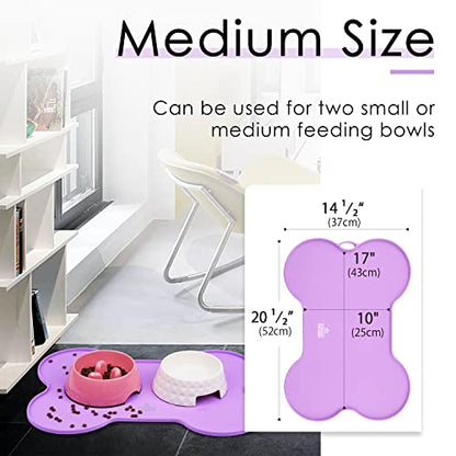 Super Design Dog Food Mat Dog Bowl Mat for Food and Water Silicone Non Spill Cat Feeding Mat Puppy Placemat Waterproof - 20.5" x 14.5", Purple - color: Purple