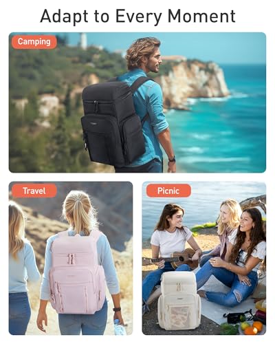 TOURIT Insulated Backpack Cooler: 30 Cans Waterproof Leakproof Soft Cooler Bag Beach Travel Picnic Camping - color: Black, style: 30 Cans 2.0