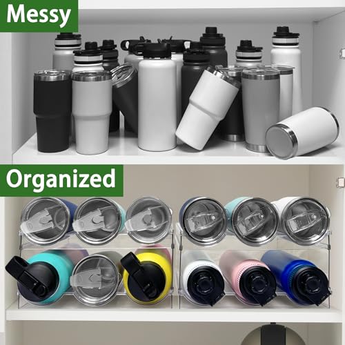 Spaclear 2 Pack Water Bottle Organizer, Stackable Kitchen Pantry Storage Shelf, Plastic Water Bottle Holder for Cabinet and Fridge Organization - size: 6 Bottles